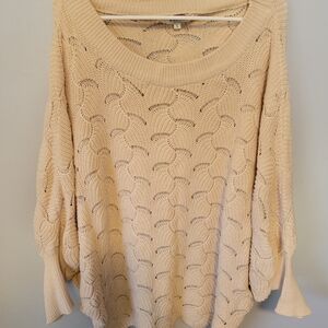 ANDREE BY UNIT Cream Knit Poncho/Shawl Sweater-Size Large- EUC